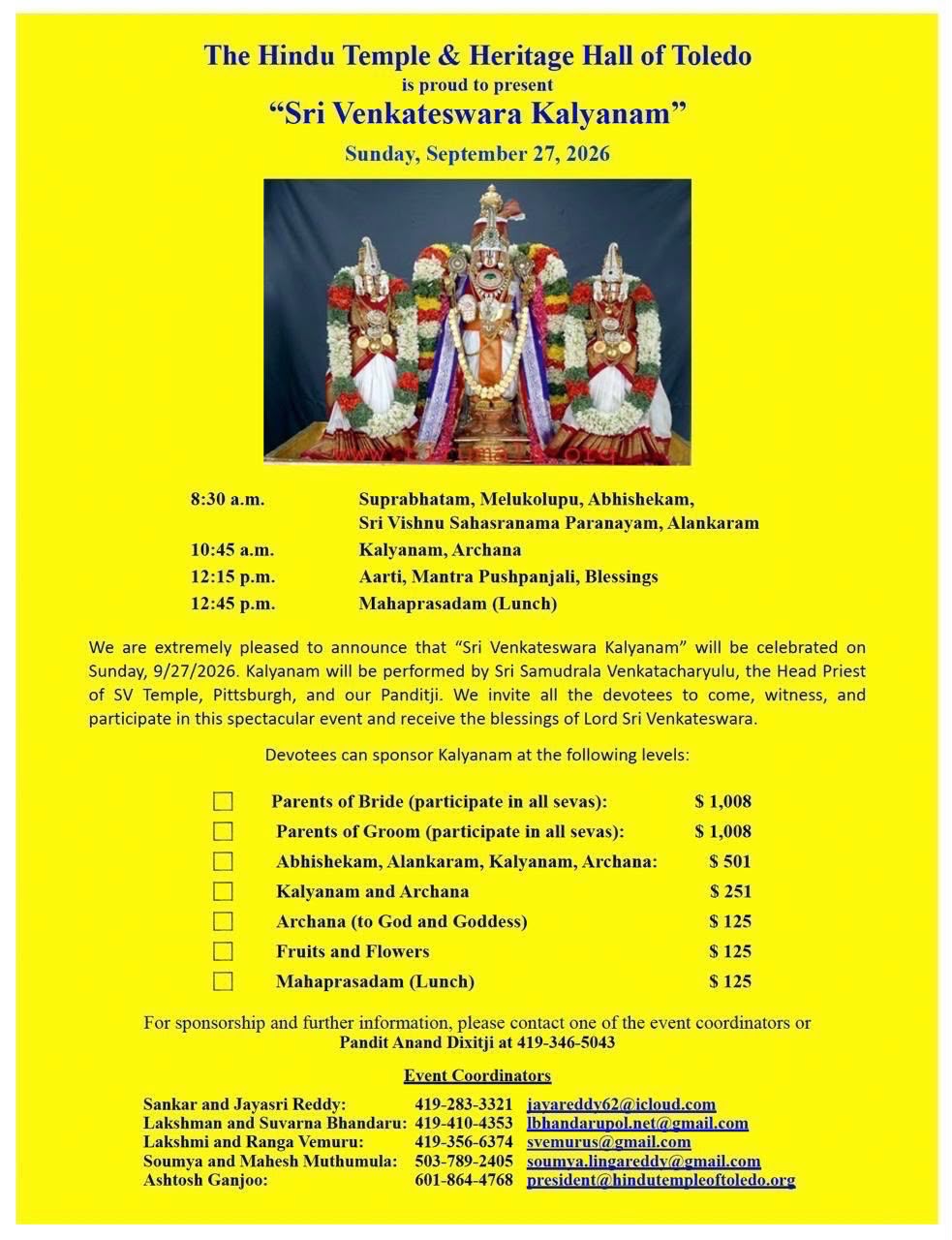 Sri Venkateshwara Kalyanam event poster